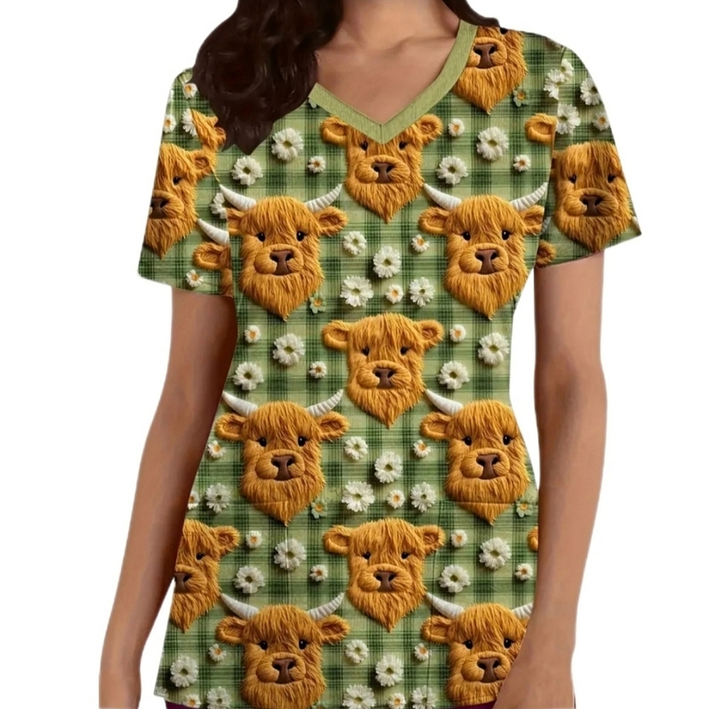 Graphic Scrub Top Womens Large